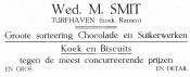 advertentie - Groote sorteering Chocolade en Suikerwerken Wed. M. Smit