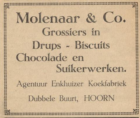advertentie - Molenaar & Co. -  Grossiers in Chocolade en Suikerwerken