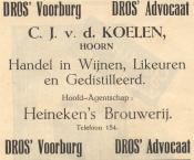 advertentie - C. J. v.d. Koelen -  Handel in gedistilleerd