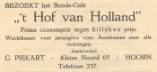advertentie - Bondscafe Het Hof van Holland