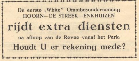 advertentie - De eerste WHITE Omnibusonderneming Hoorn - De Streek - Enkhuizen
