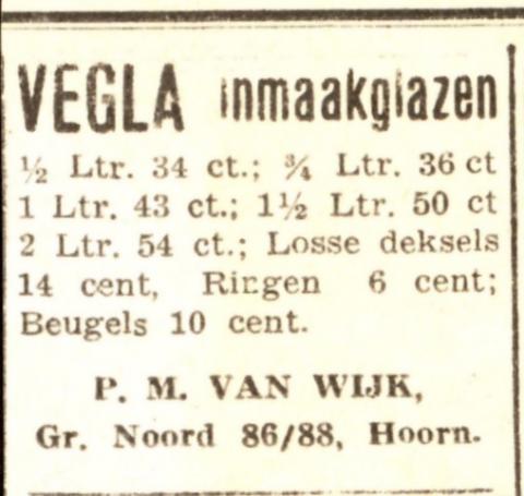 advertentie - P.M. van Wijk  -  Vegla inmaakglazen