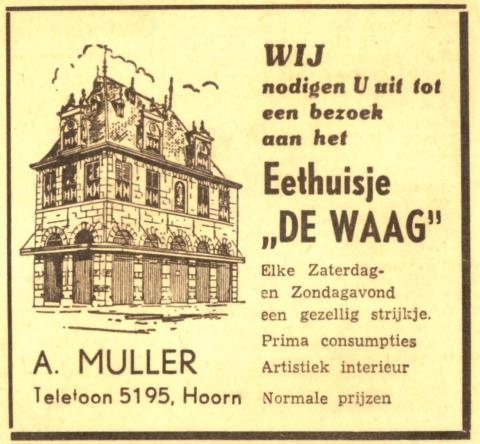 advertentie - A. Muller - Eethuisje 'De Waag'