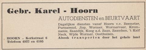 advertentie - Gebr. Karel - Hoorn