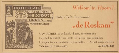 advertentie - Hotel, café, Restaurant De Roskam A. Muller
