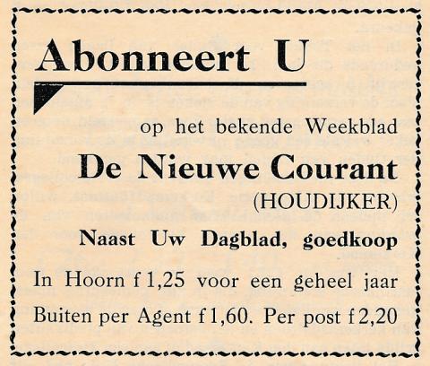 advertentie - Weekblad De Nieuwe Courant (Houdijker)