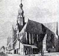 De Grote Kerk in Hoorn naar een achttiende-eeuwse tekening van C. Pronk.